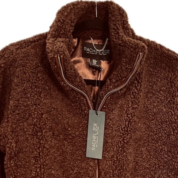 😊Rachel Zoe Teddy Sherpa Fleece Zip Jacket Women's Size M Chocolate Brown NEW - Picture 2 of 13